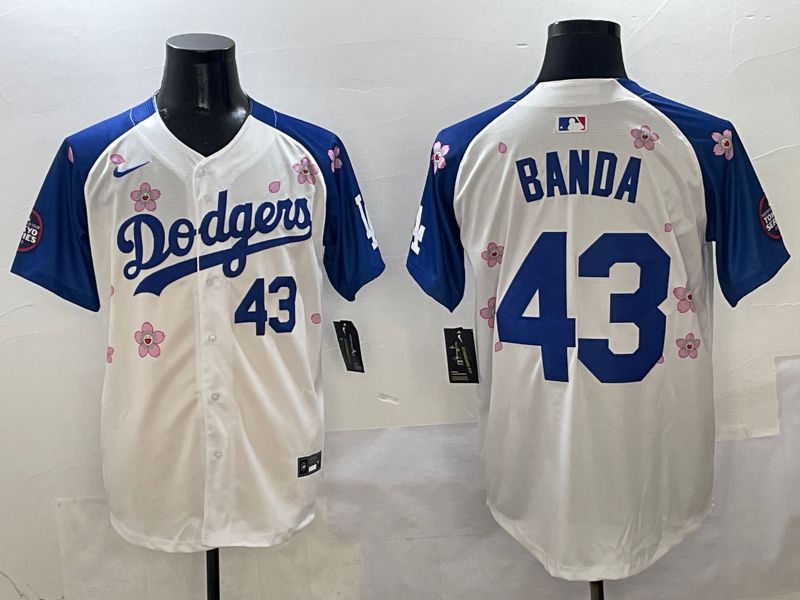 Men Los Angeles Dodgers #43 Banda White Blue Sakura Edition 2025 Nike MLB Jersey style 4->los angeles dodgers->MLB Jersey